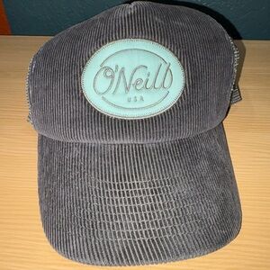 O'Neill Juniors Corduroy Trucker Hat in Charcoal with Teal Patch